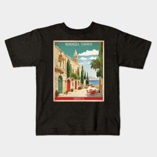 Rhodes Town Greece Tourism Vintage Poster Kids T-Shirt